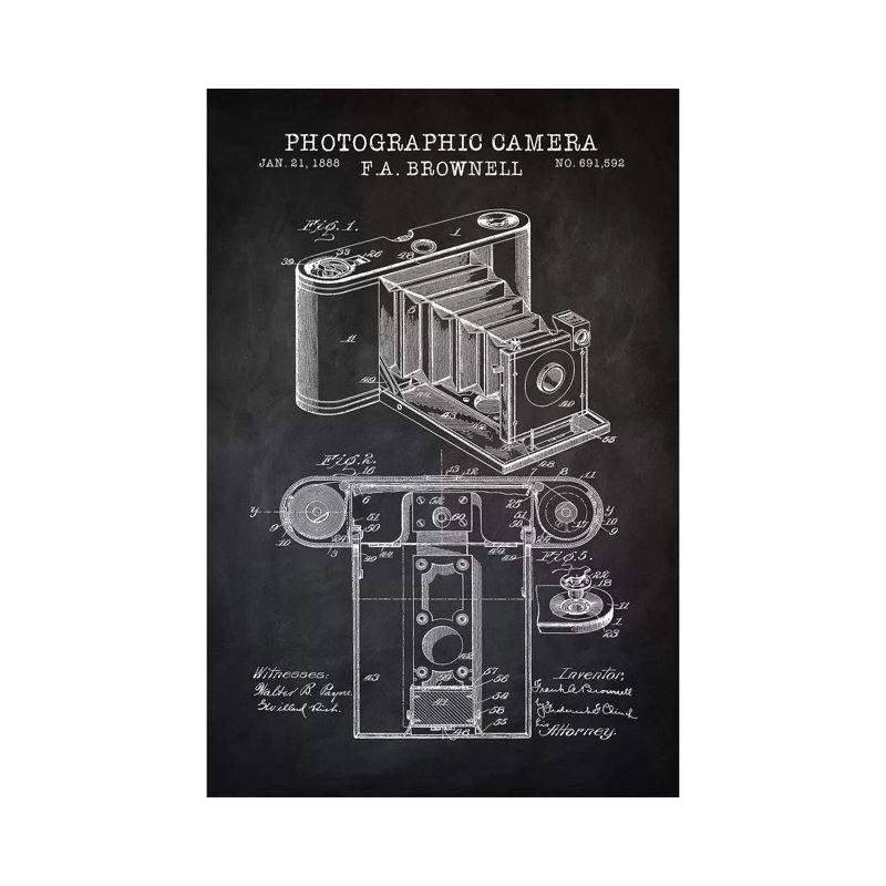 Brownell Camera, Black by PatentPrintStore - Wrapped Canvas Print, 20.32 cm H x 30.48 cm W