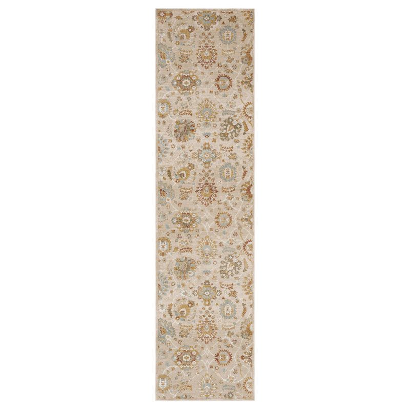Windermere Karastan Whitehaven Floral Low Pile Stain and Fade Resistant Polyester Indoor Area Rug in Beige, Runner 2'6" x 10'