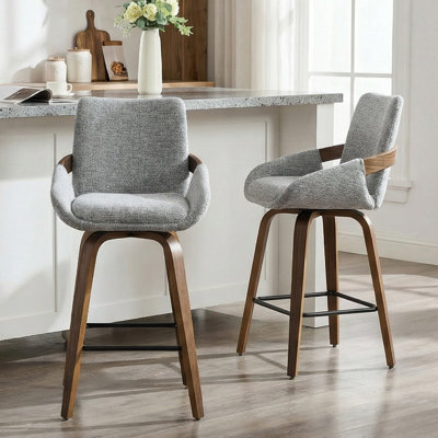 26" Swivel Upholstered Counter Stool with Walnut-Finish Bentwood Wraparound Back