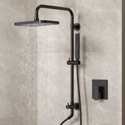 Système de douche mural à pression équilibrée, pomme de douche pluviale 13 po avec douchette coulissante