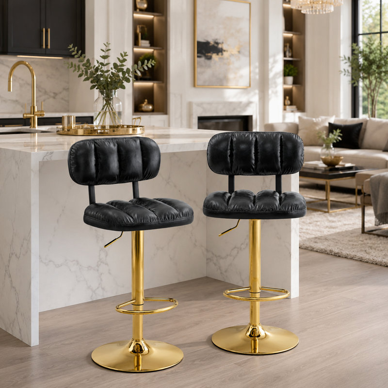 Tabouret de comptoir pivotant rembourré Vesta, Or, Noir