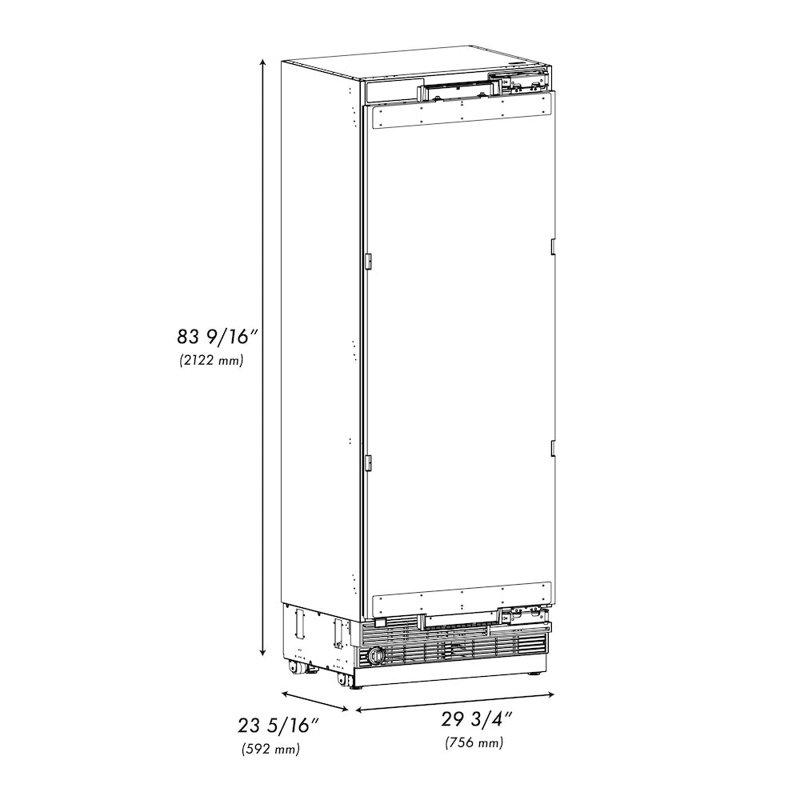 ZLINE Autograph 30 in. Panel Ready Column Refrigerator with Gray Interior, Polished Gold