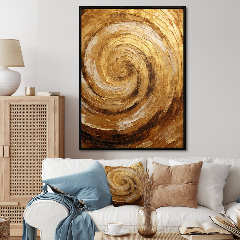 Brun doré, spirale de moka II - spirales abstraites, art mural, Black Picture Framed, 40" H x 30" W