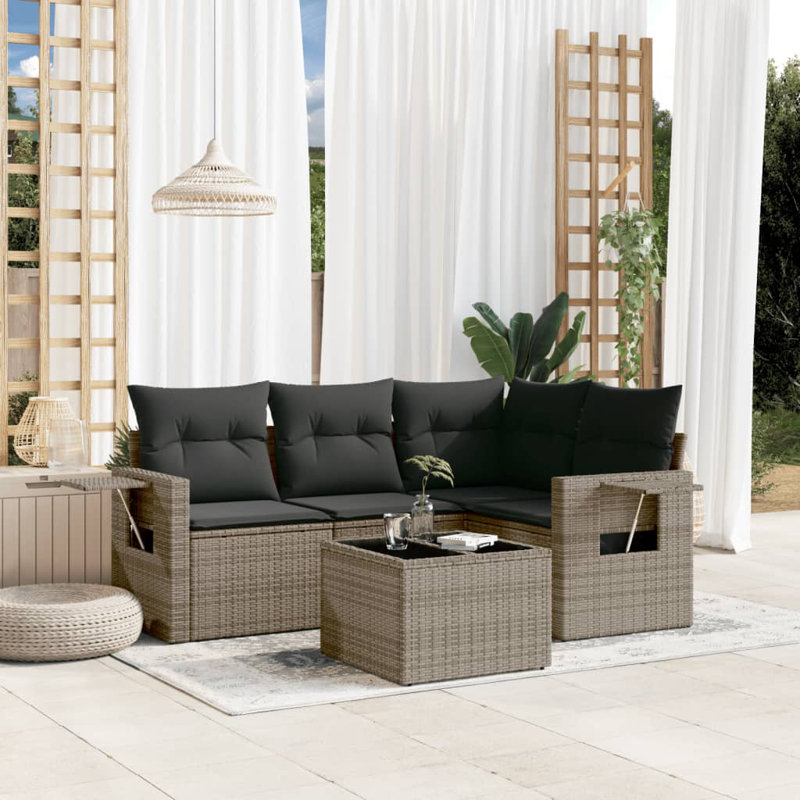 Ensemble de canapé de jardin Vidaxl PE rotin gris, acier thermolaqué, verre trempé