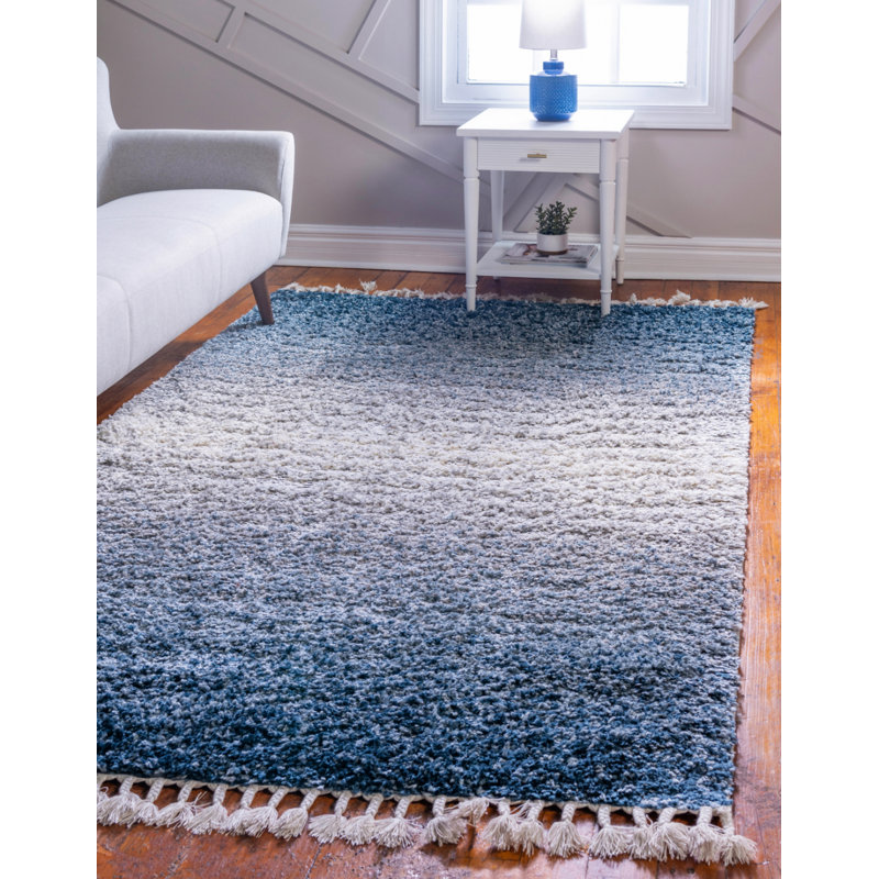 Tapis bleu à rayures Mitzy, Rectangle 5 pi 1 po x 8 pi