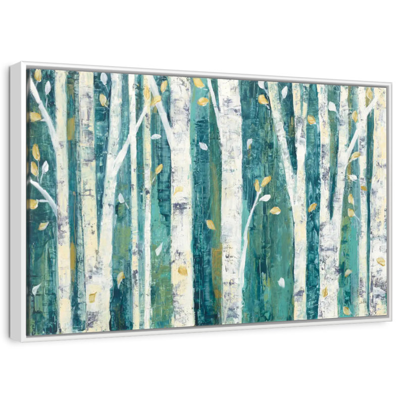 Bouleaux au printemps III, Cadre flottant blanc, 46 po x 31 po