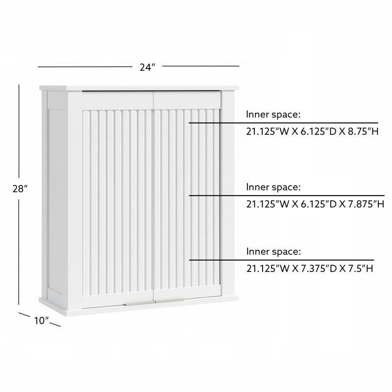 Through Lines Wall Mounted Bathroom Wall Cabinet, White