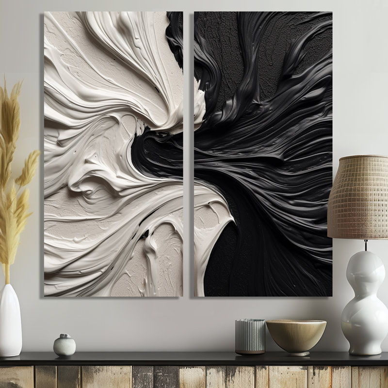 Grand décor mural géométrique abstrait noir et blanc marbré Dreamscape III, 20" H x 24" W, Wrapped Canvas, Does Not Apply