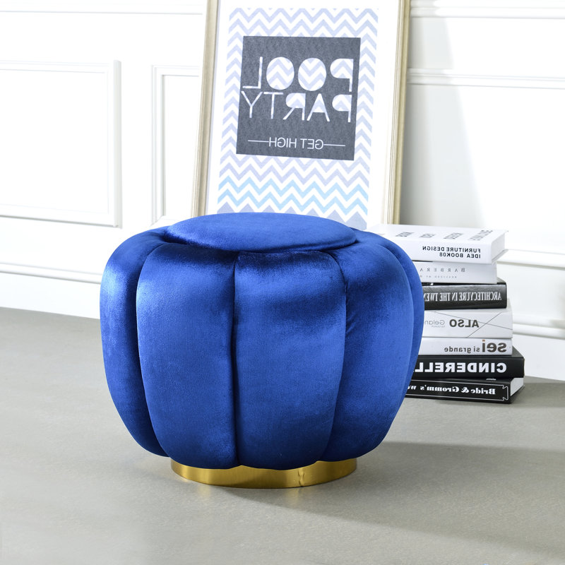 Repose-pieds capitonné en velours de fantaisie de 19,4 po de largeur Eyoas, Velours bleu
