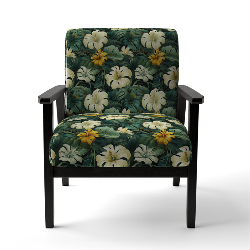 Monstera Elegance Tropical Motif - Chaise rembourrée côtière avec accoudoirs