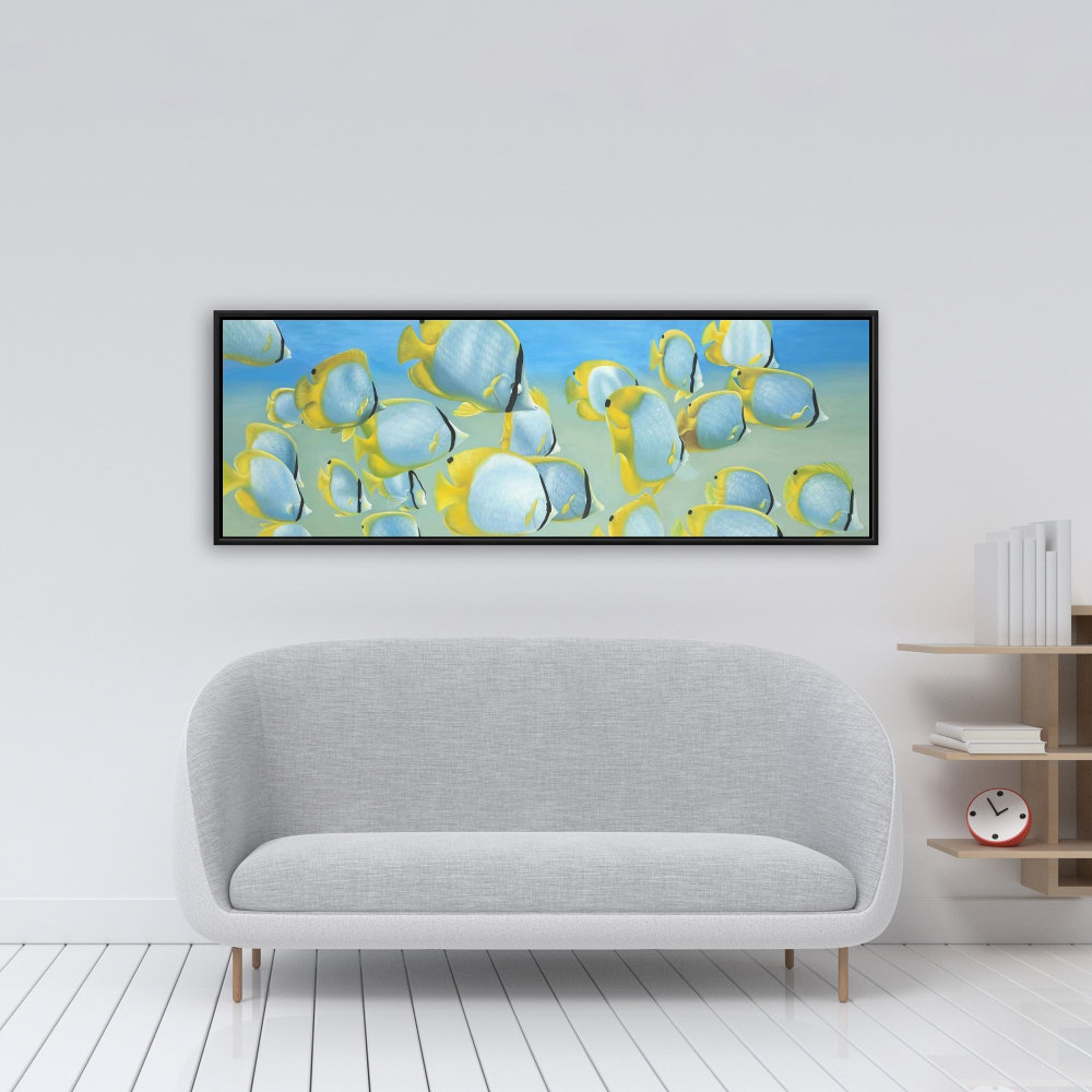 Lark Manor™ Butterfly Fishes - Turquoise Exotic Framed Canvas Art | Wayfair
