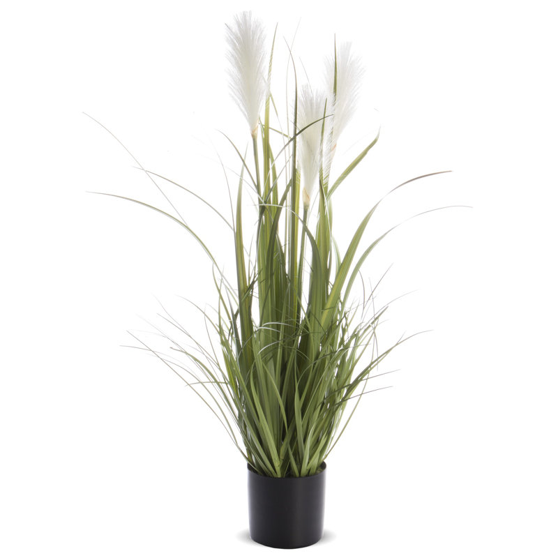Faux Evergreen Grass in Pot, 80cm H x 45cm W x 45cm D, Green/White