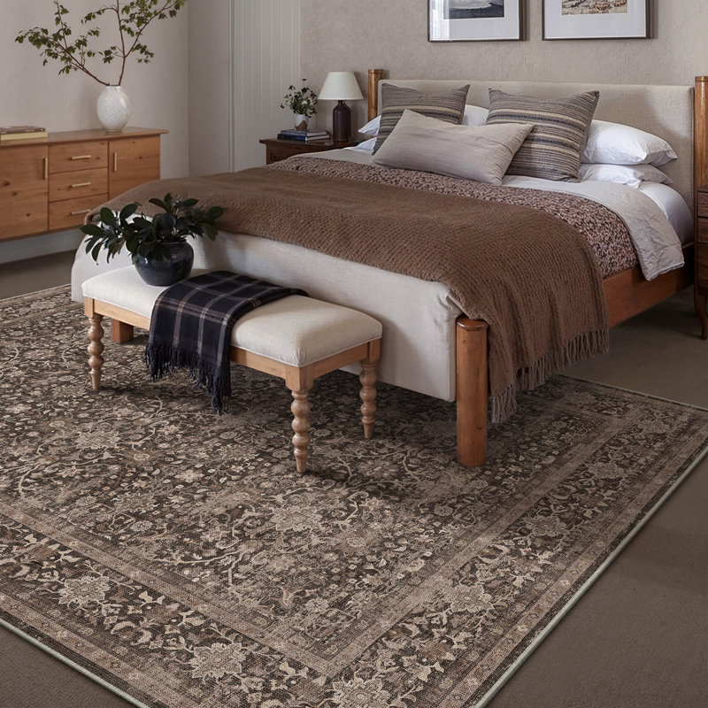 Tapis floral rétro Lumora, Rectangle 5 pi x 7 pi 6 po, Chocolate
