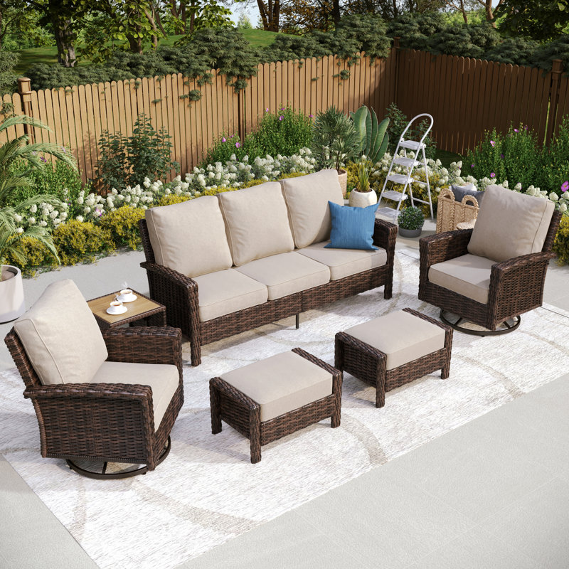 Outdoor Wicker Patio Conversation Furniture Set, Beige