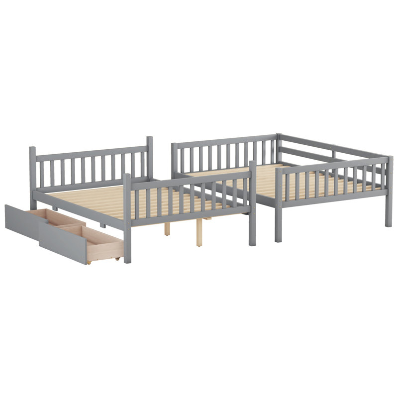 Lit superposé standard en bois massif 2 tiroirs, gris, Lit superposé simple sur simple