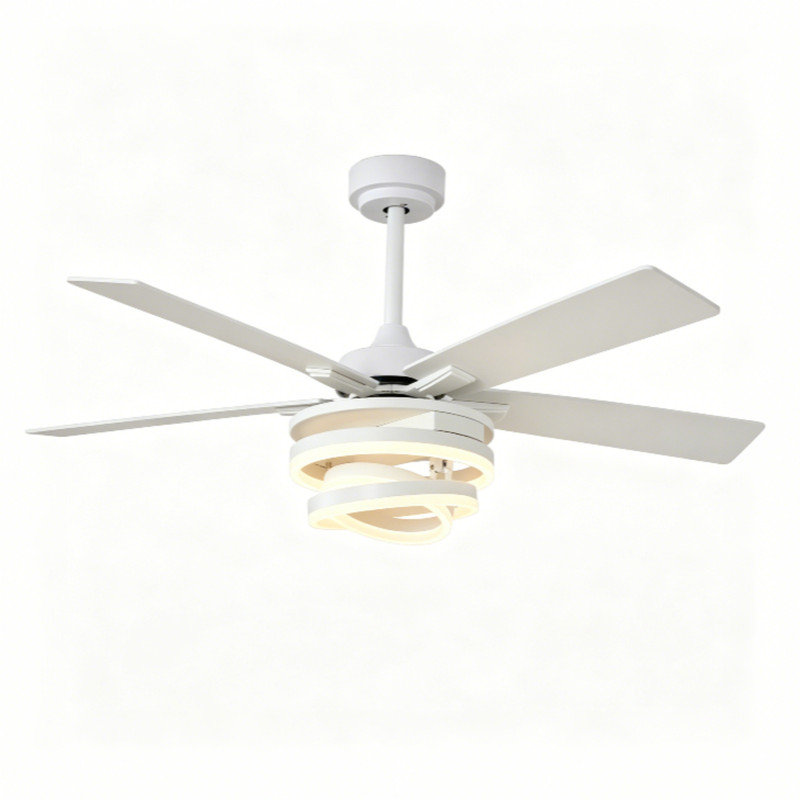 Ventilateur de plafond rond de 52 pouces, naturel et blanc, avec lumière, White, 52 inch, Natural+White
