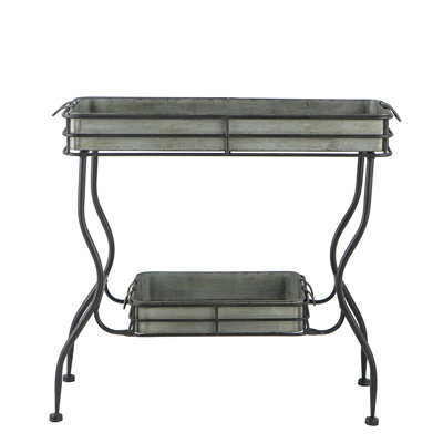 A 32X15x31" Galvanized Iron Tray Table For Deck Boxes And Patio Functionality In Style, Two Trays With Handles, 18.3 Lbs, Assembly Needed As An Accent Different Decor, Handled Trays,