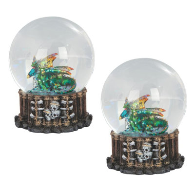 "Ensemble de 2 pièces" ICE ARMOUR 4 "H dragon vert boule à neige statue ornement décoration maison / décoration de chambre et idées de cadeaux uniques pour la pendaison de crémaillère, les fêtes et les anniversaires