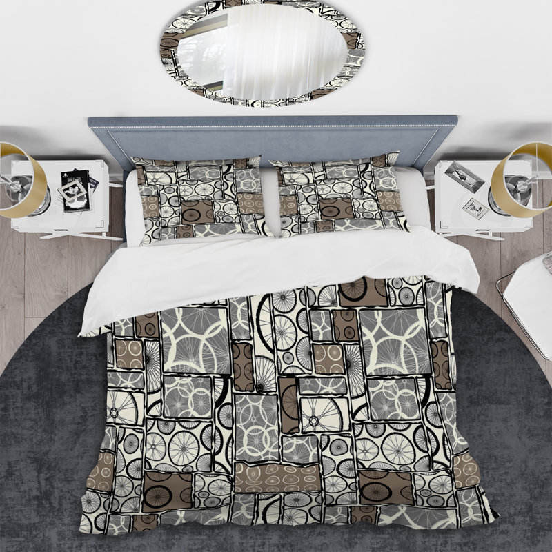 Black Wheels Patchwork - Ensemble de housse de couette à motif, Housse de couette pour très grand lit et 2 très