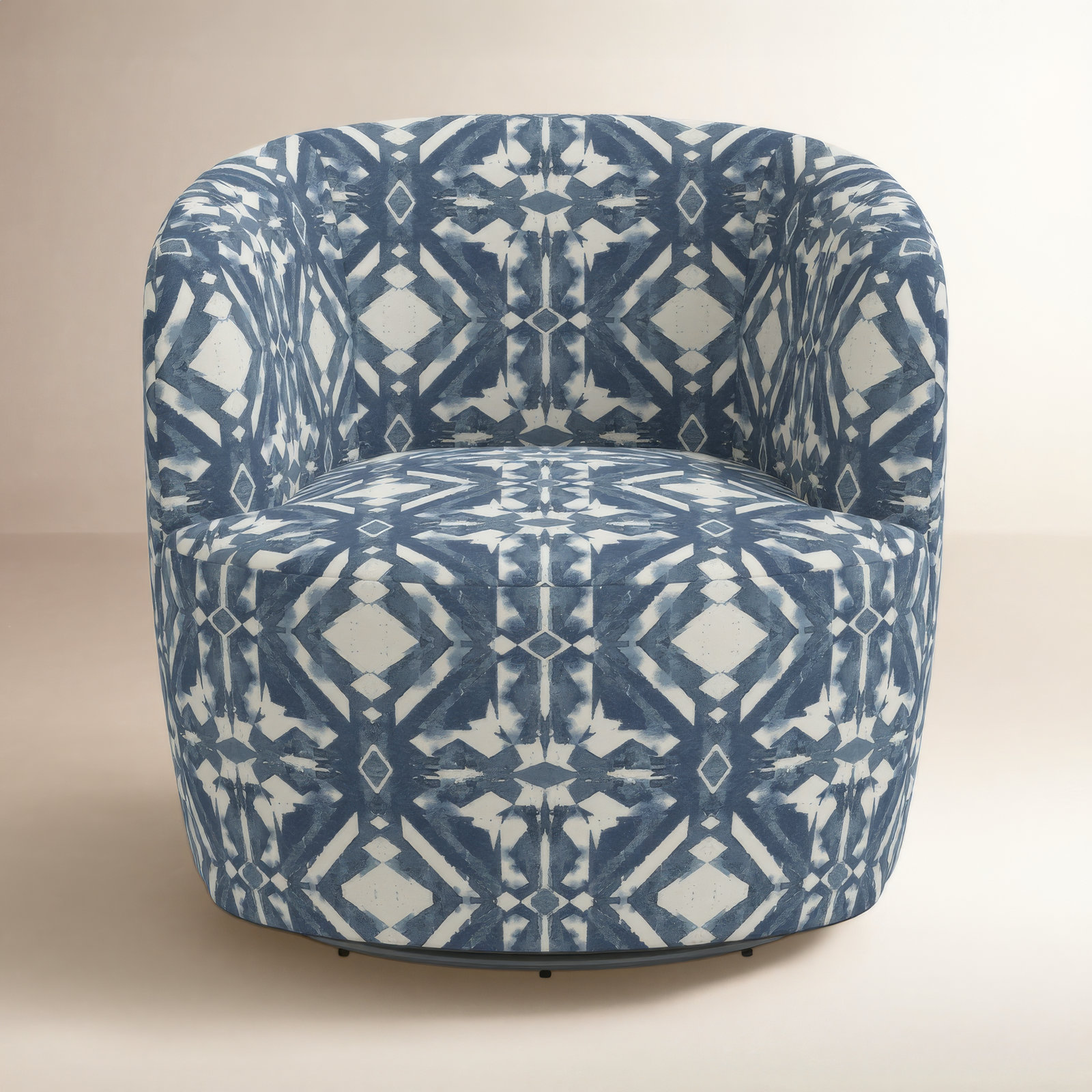 Mina Cotton Swivel Barrel Chair, Asha Blue Ikat