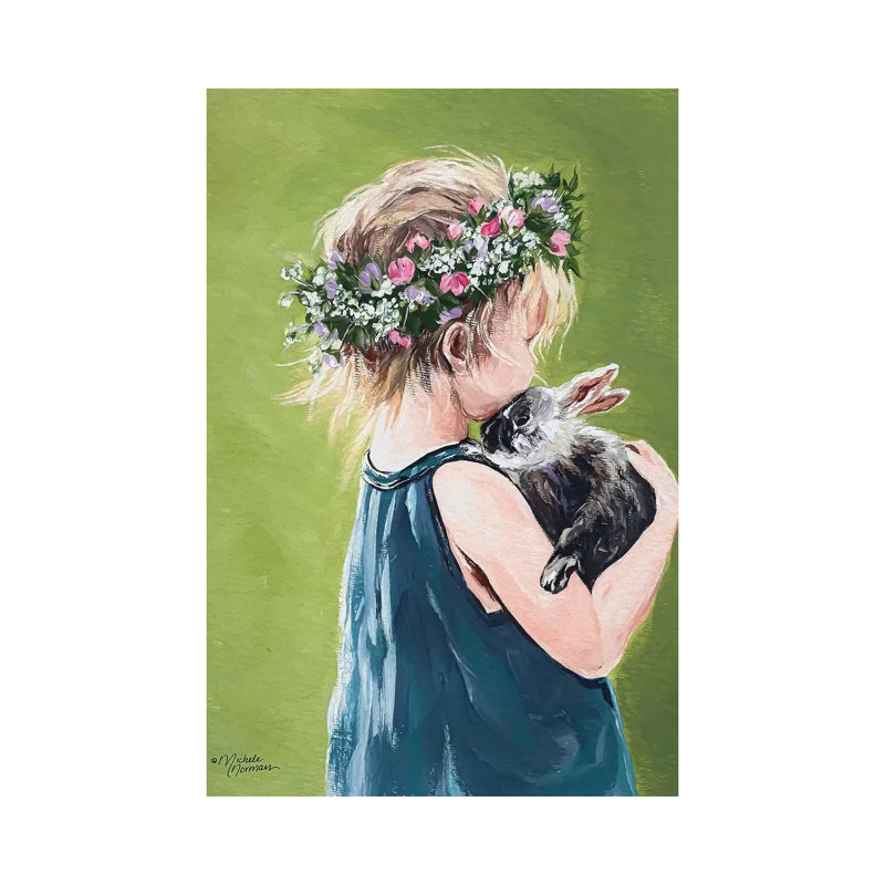 Girl With Bunny by Michele Norman - Print on Canvas, 20.32 cm H x 30.48 cm W, Wrapped Canvas
