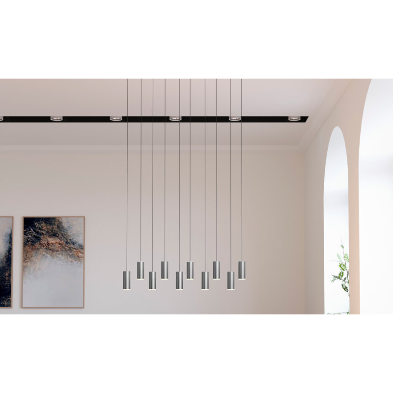 Luminaire suspendu cylindre 10 lumières grappe Bludovice, Nickel