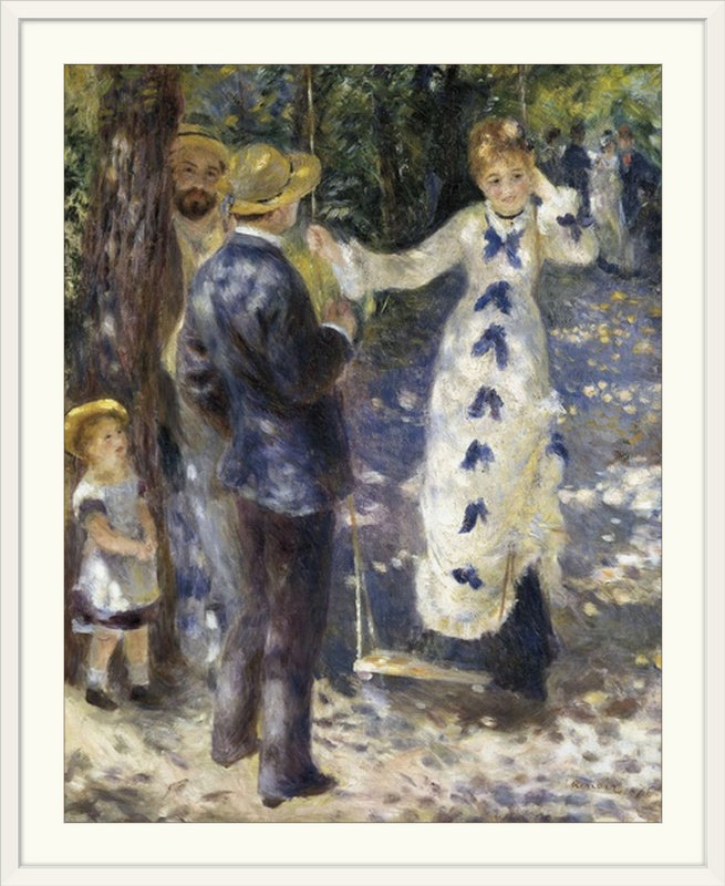 La balançoire par Pierre-Auguste Renoir - reproduction, H 28 po x l 24 po x P 1 po, Cadre blanc