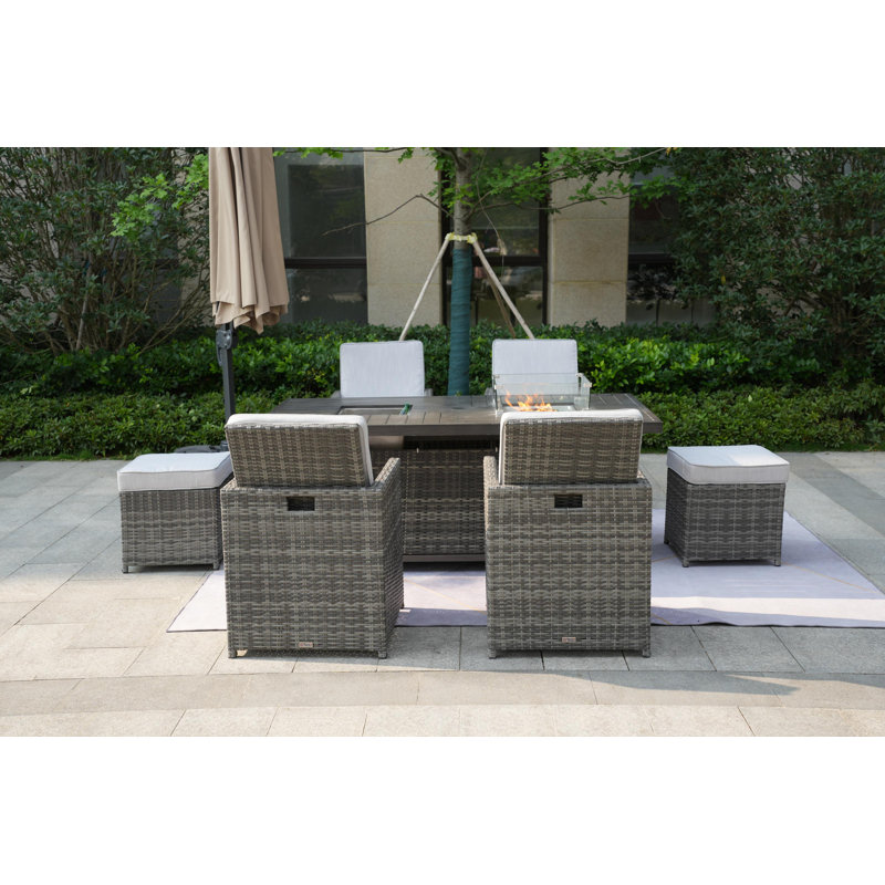 Karen Rectangular 6 - Person 71" Long Fire Pit Table Dining Set With Cushions