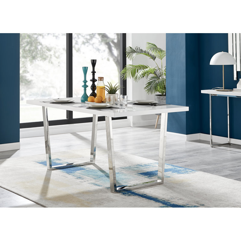 Tierra Modern Glass & Metal Extendable Dining Table Set & 4 Luxury Faux Leather Dining Chairs, 29.9" H x 66.9" L x 27.6" W