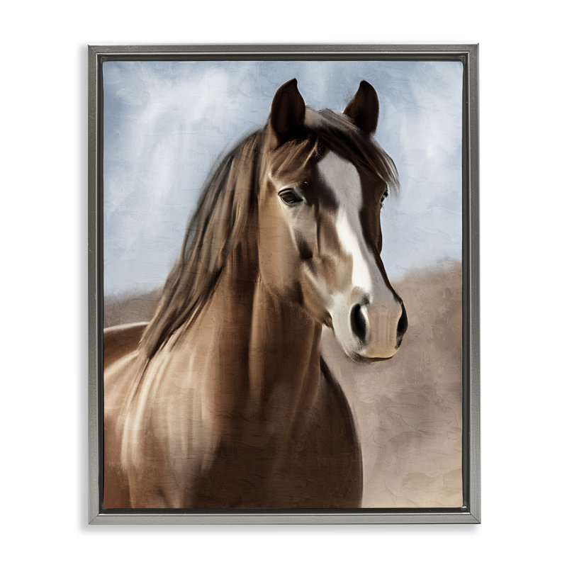 Art mural sur toile encadrée avec cheval, H 31 po x l 25 po, Cadre flottant gris lustré