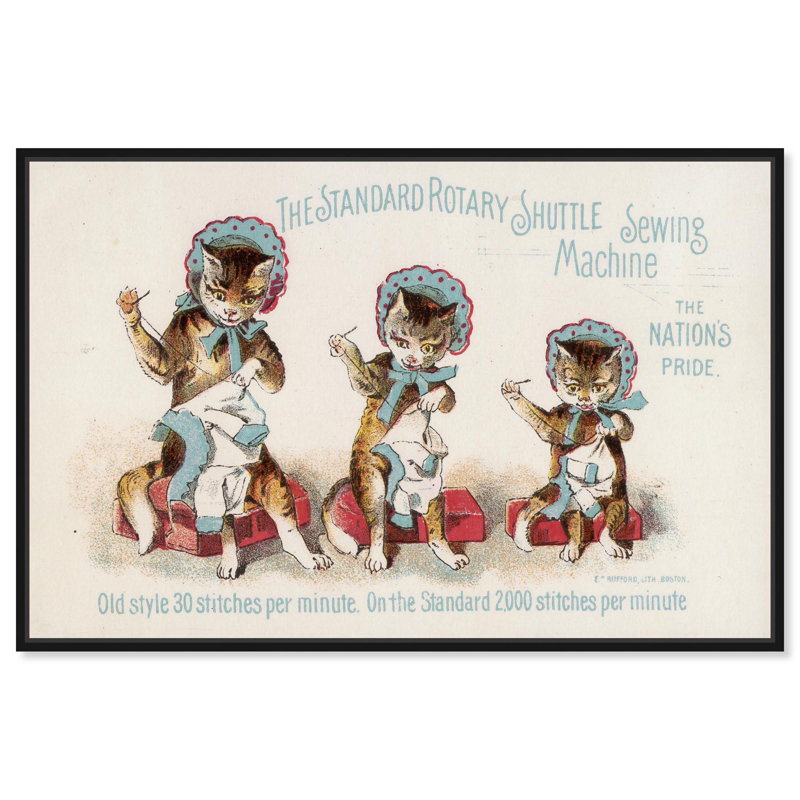 Toile rétro Art Remedy, 45 po x 30 po, cadre argenté, machine à coudre, Noir, Framed Print without Mat