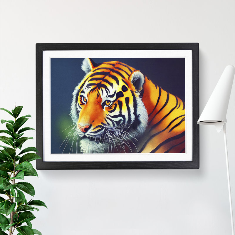 A Watercolour Tiger - Single Picture Frame Painting, Black Framed, 46cm H x 64cm W x 2cm D