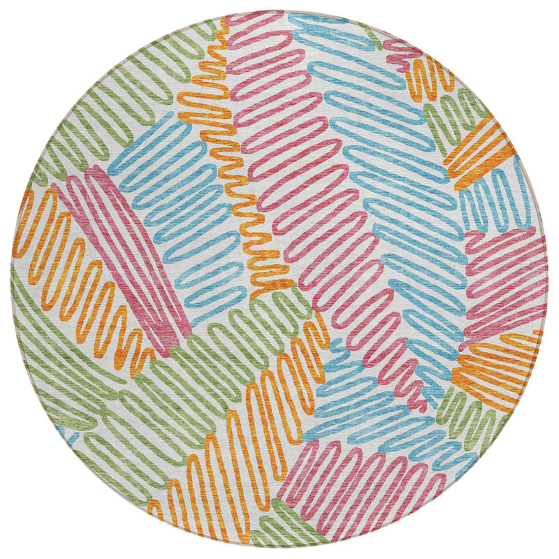 Maliana Washable Floral Indoor / Outdoor Rug, Round 8'