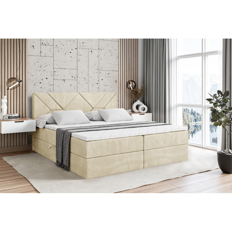 Bed, 160cm W x 200cm L, Beige