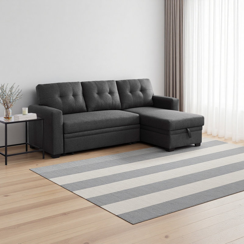 Canapé modulaire convertible rembourré avec méridienne coulissante, Orienté à droite, Gris foncé