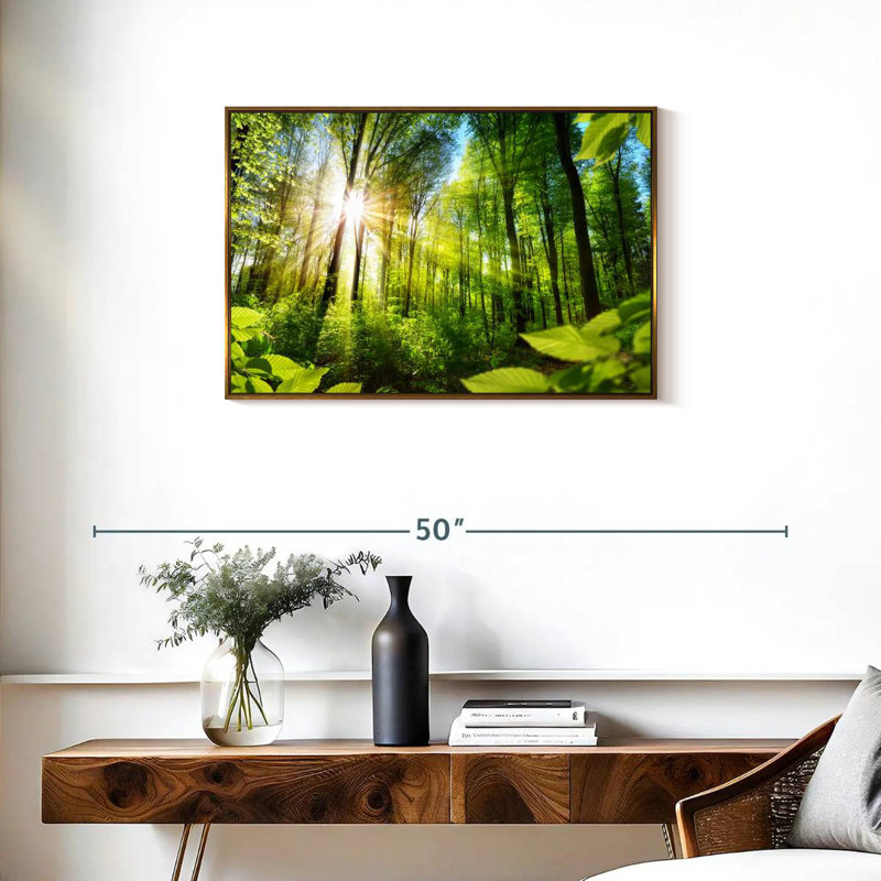 Forêt ensoleillée, Cadre flottant doré, 31 po x 21 po