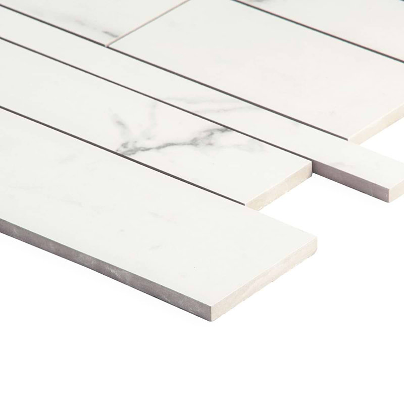 Dreamstone Railroad Porcelain Mosaic, Statuario Venato Polished