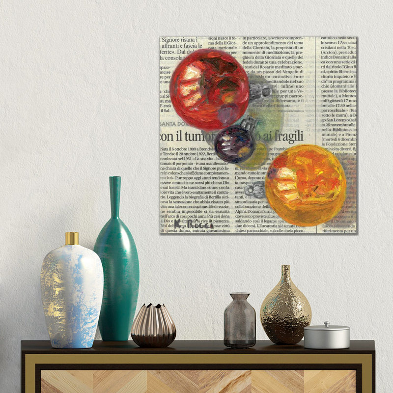 New Year Balls On Newspaper by Katia Ricci - Gallery-Wrapped Canvas Giclée on Canvas, 45.72 cm H x 45.72 cm W, Wrapped Canvas
