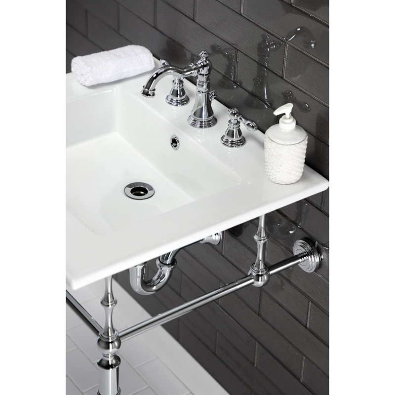 Kingston Brass Edwardian 25-Inch Ceramic Console Sink with Brass Legs (8-Inch, 3-Hole), White/Polished Chrome