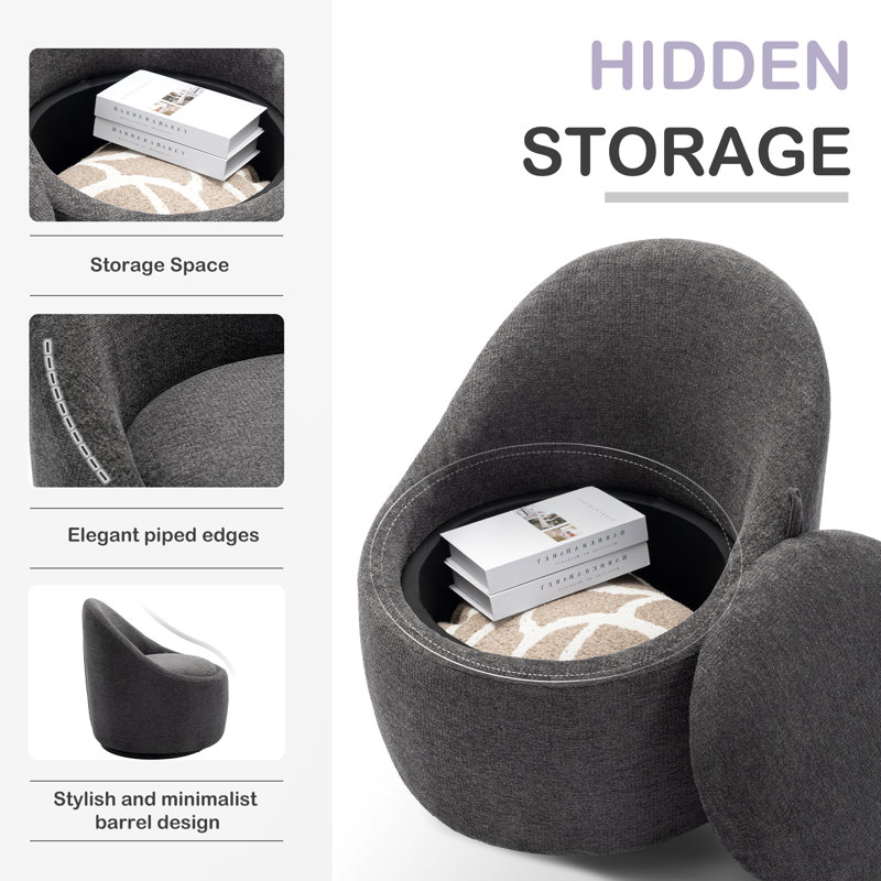 Lawandra 71.9Cm Wide Swivel Barrel Chair, Dark Grey