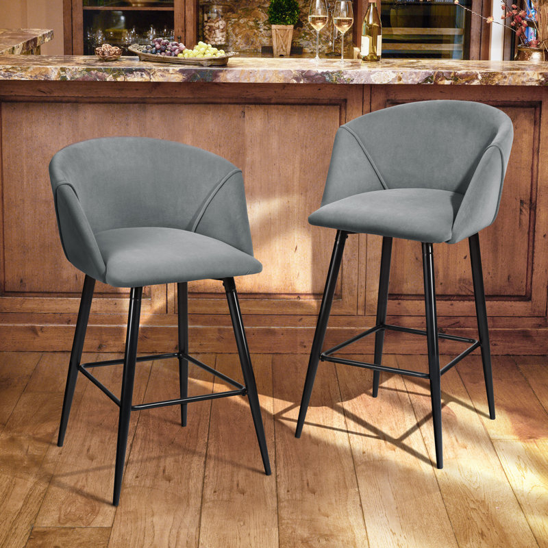 Meurer Upholstered Counter Stool with Metal Frame, Grey