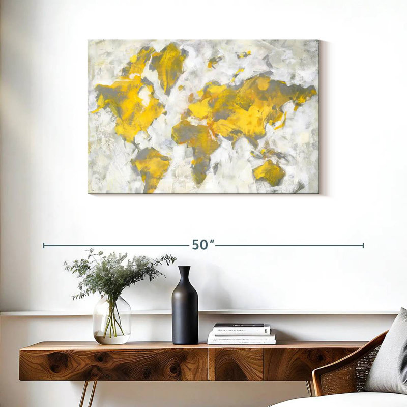 Carte du monde jaune-gris, H 24 po x l 36 po