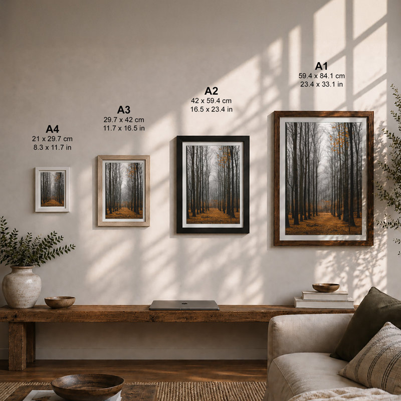 Autumn Avenue Scandinavian - Framed Print, Oak, A4 - 29.7 x 21.0 cm