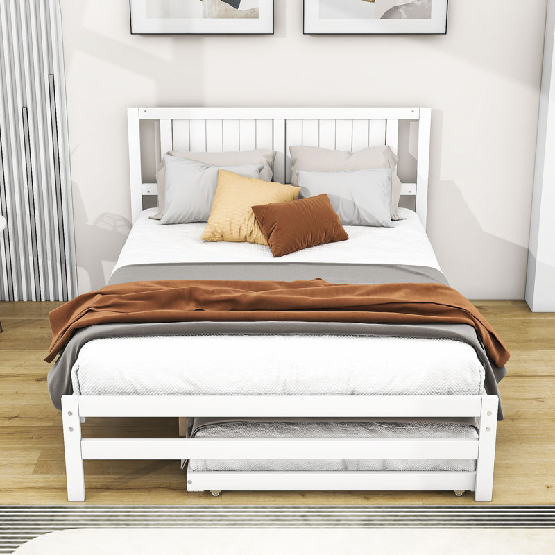 Lit plateforme en bois avec lit gigogne réglable Trentin, Blanc