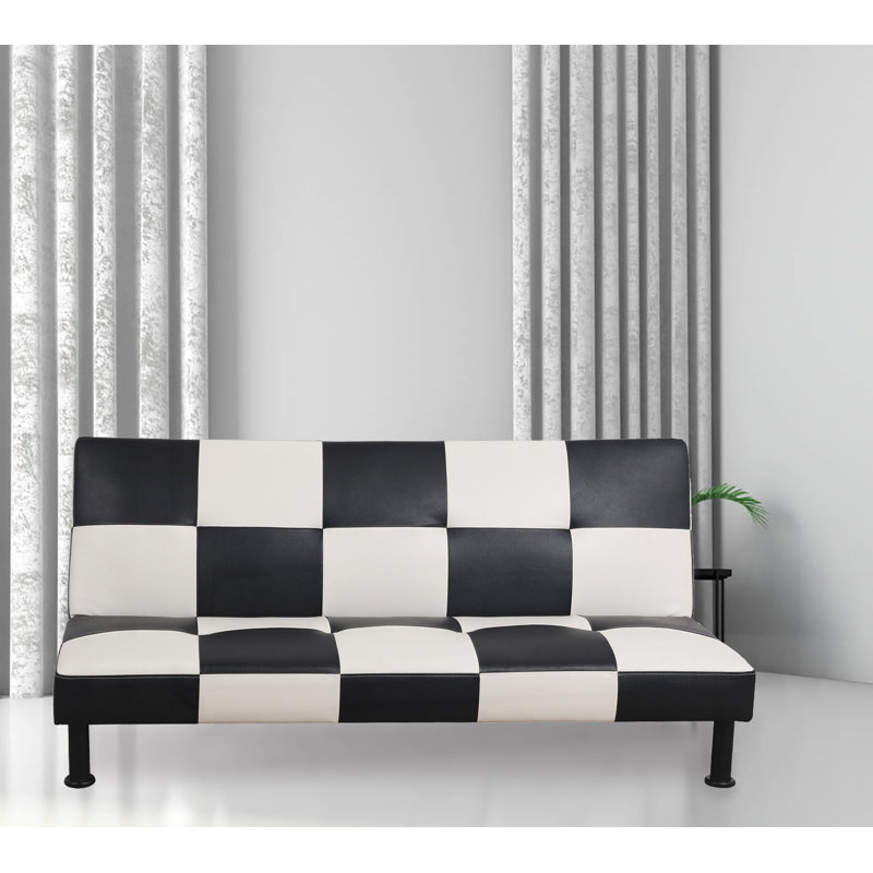 Canapé-lit convertible de 64 po Adetola, Blanc / similicuir noir , H 32 po x l 64 po x P 33 po