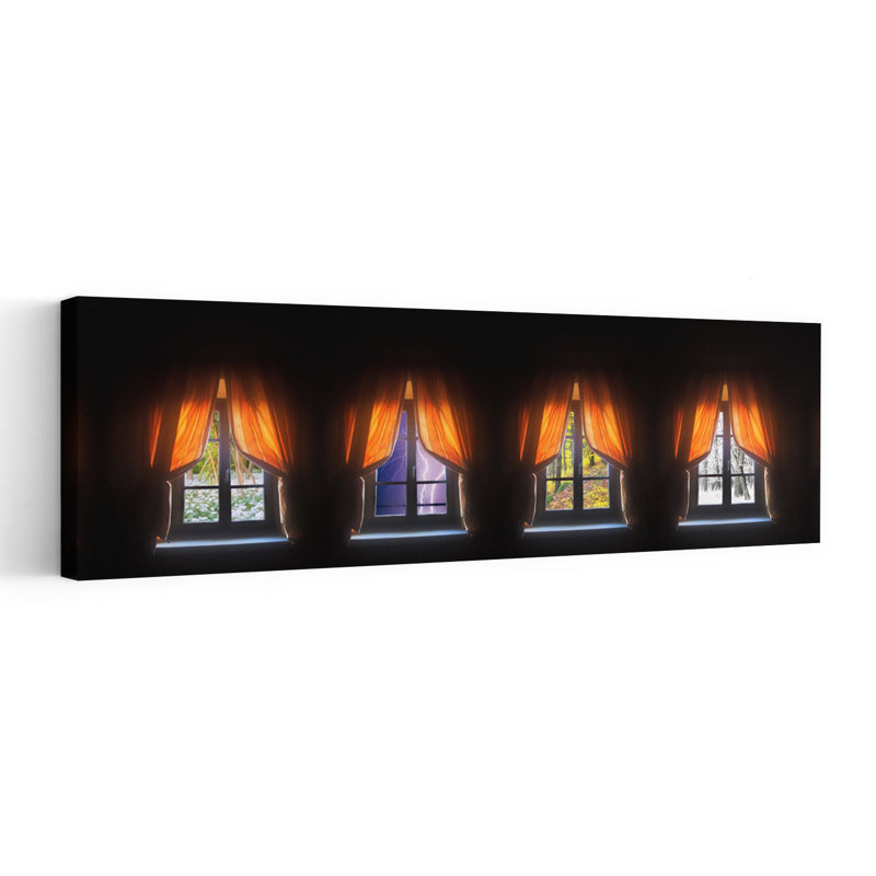 «Four Seasons Window Views Dramatic Serene Vibrant Autumn Nature», art mural, H 20 po x l 60 po
