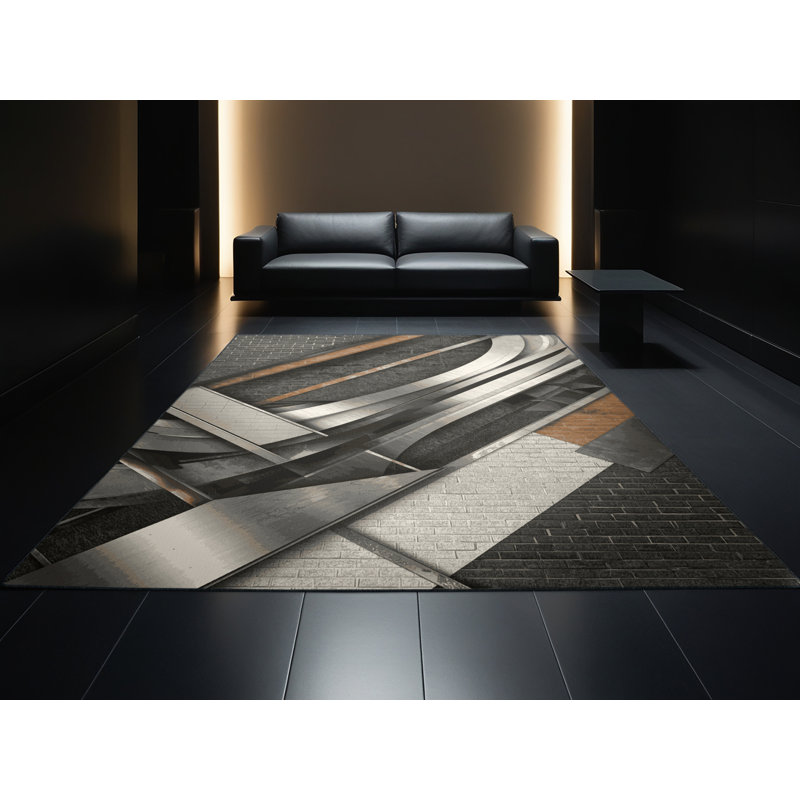 Tapis brique industriel lavable à la machine en noir Arverne, 3 X 5