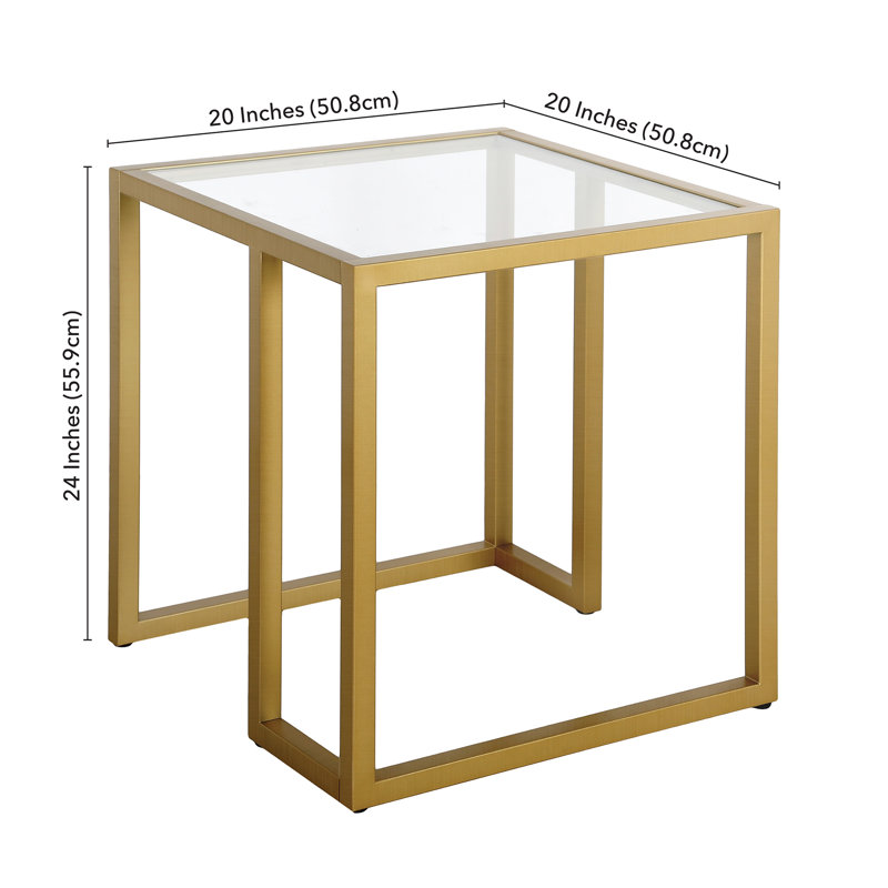 Oscar Glass Top End Table, Brass