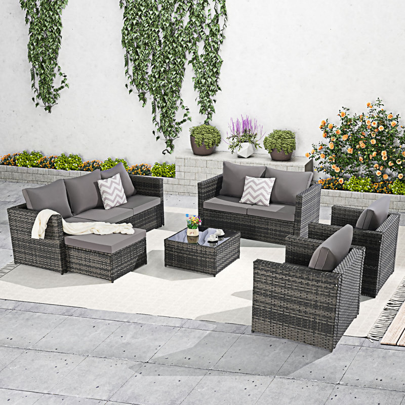 6 Piece Outdoor Conversation Set, Dark Gray