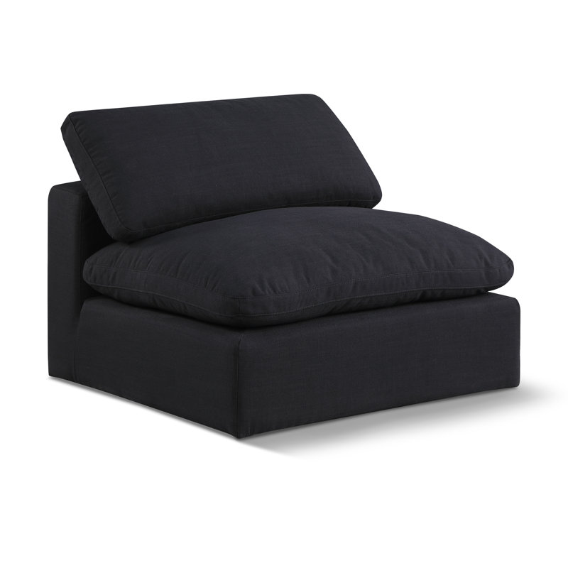 Chaise sans accoudoirs en tissu texturé Hrissonka, Tissu texturé en lin noir